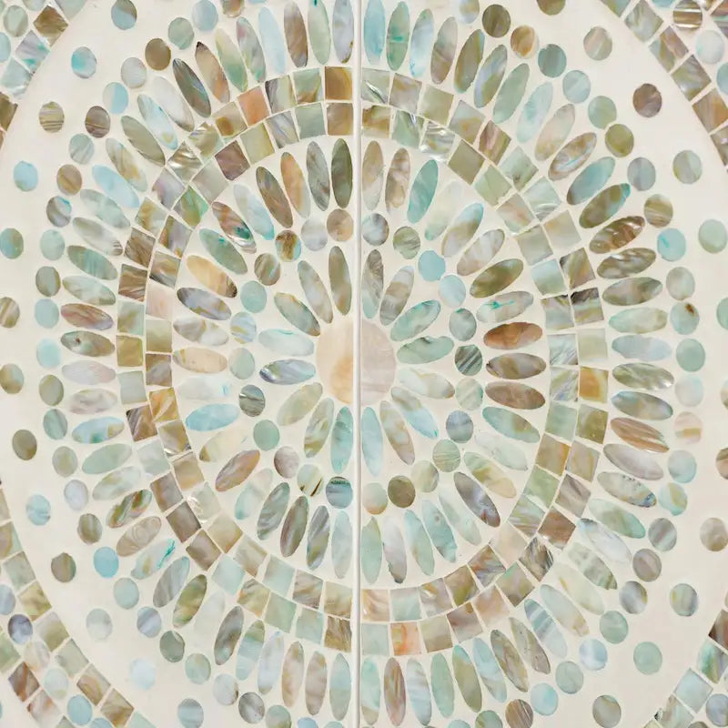 Quintus Modern Bohemian Multicolor Mother of Pearl and Gold Metal Storage Cabinet