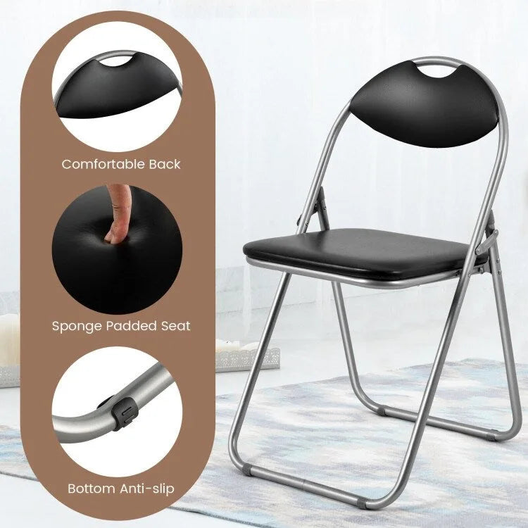 Black Portable Folding Dining Chairs Set with Carrying Handles and U-Shaped Metal Base