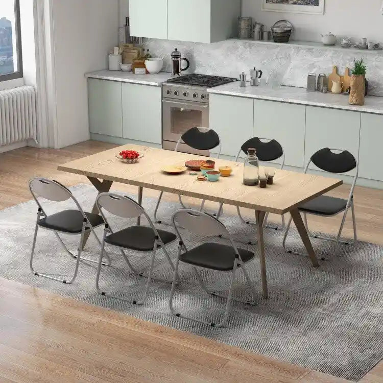 Black Portable Folding Dining Chairs Set with Carrying Handles and U-Shaped Metal Base