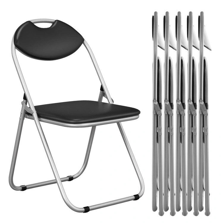 Black Portable Folding Dining Chairs Set with Carrying Handles and U-Shaped Metal Base