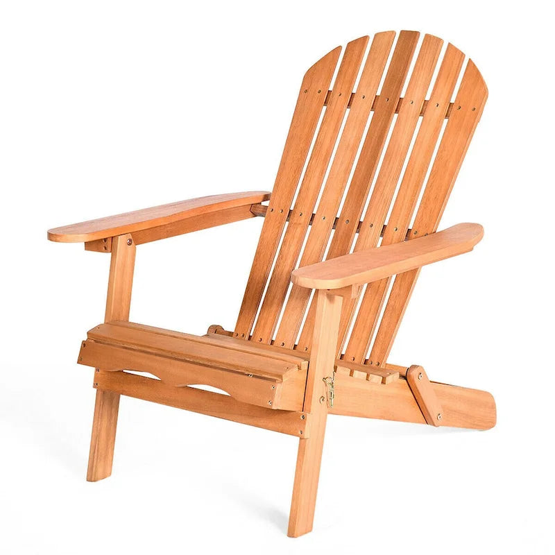 Gymax Eucalyptus Adirondack Chair Foldable Outdoor Wood Lounger Chair - See Details