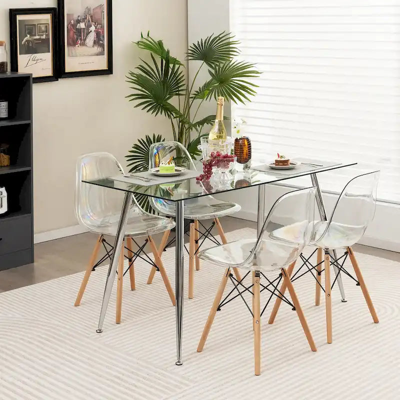 Gymax Modern Glass Dining Table Rectangular Dining Room Table W/Metal
