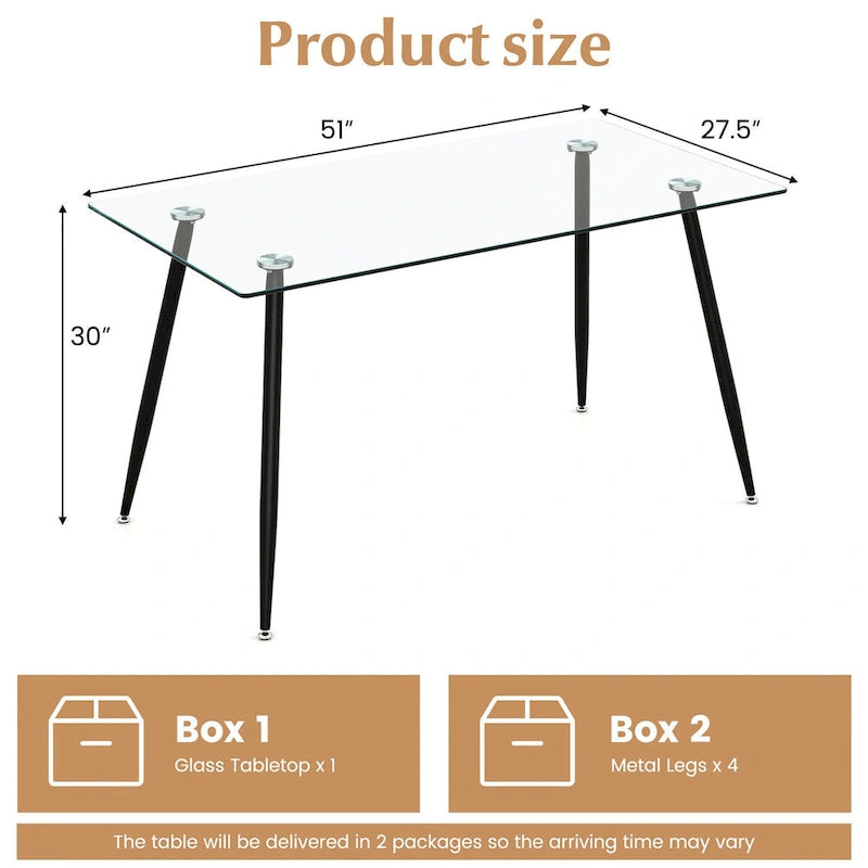 Gymax Modern Glass Dining Table Rectangular Dining Room Table W/Metal