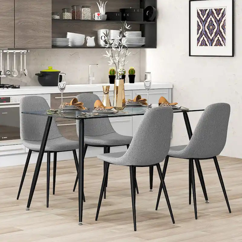 Gymax Modern Glass Dining Table Rectangular Dining Room Table W/Metal