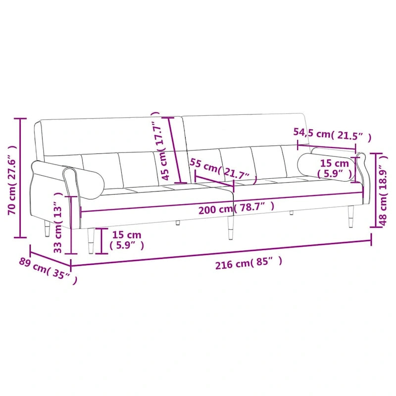 vidaXL Sofa Bed Loveseat Convertible Sofa Bed with Cushions for Studio Velvet - 85 x 35 x 27.6