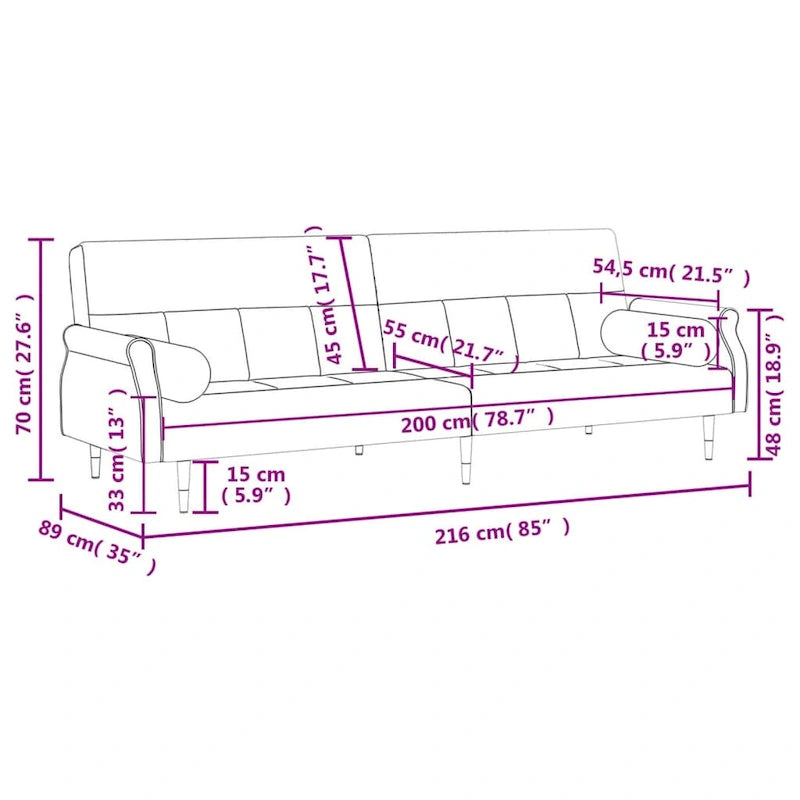 vidaXL Sofa Bed Loveseat Convertible Sofa Bed with Cushions for Studio Velvet - 85 x 35 x 27.6