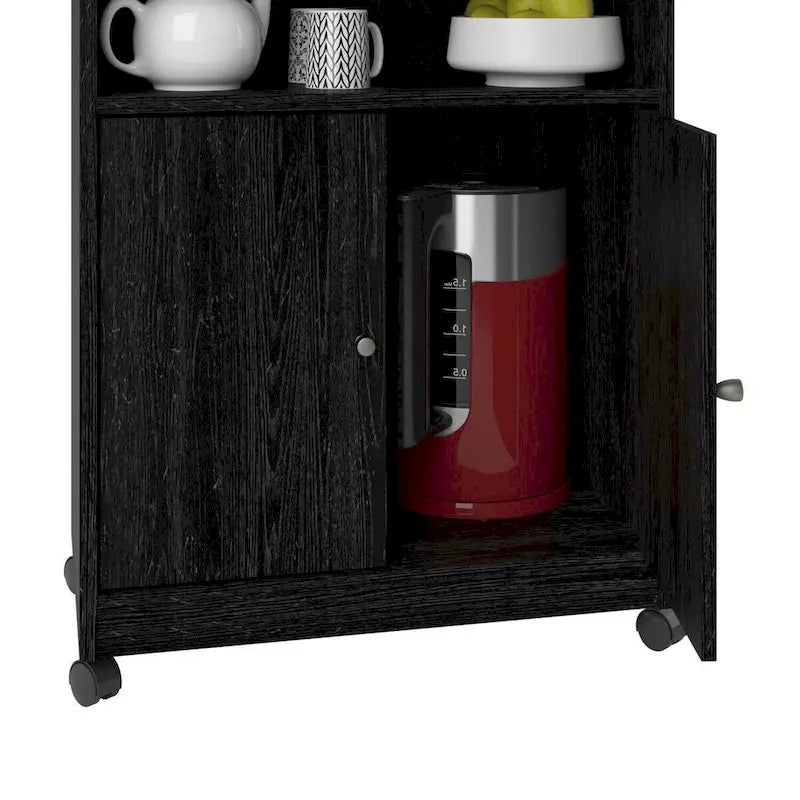 Black Utility Cart / Kitchen Microwave Cart with Casters - 14.7 x 23.6 x 30.3