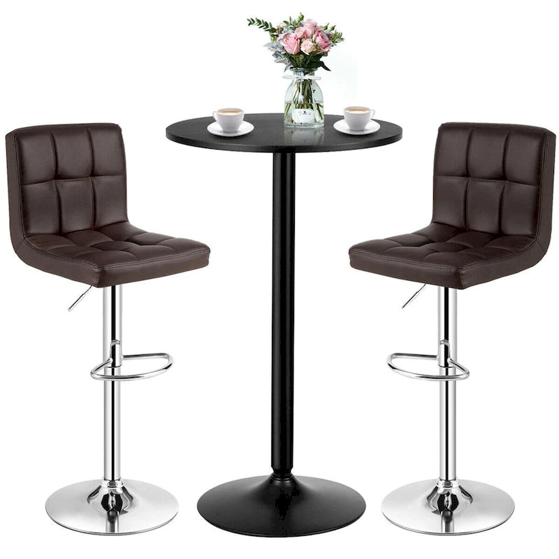 Gymax 3PCS Pub Table Set 24 Round Bar Table & 2 Adjustable Bar