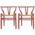 Set of 2 Natural Modern Wood Dining Chair With Back Y Arm Armchair Hemp Seat Home Restaurant Office Desk Work Kitchen