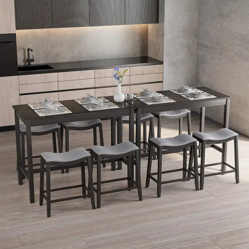 Costway 5PCS Bar Table Set Counter Height Table & Upholstered Saddle