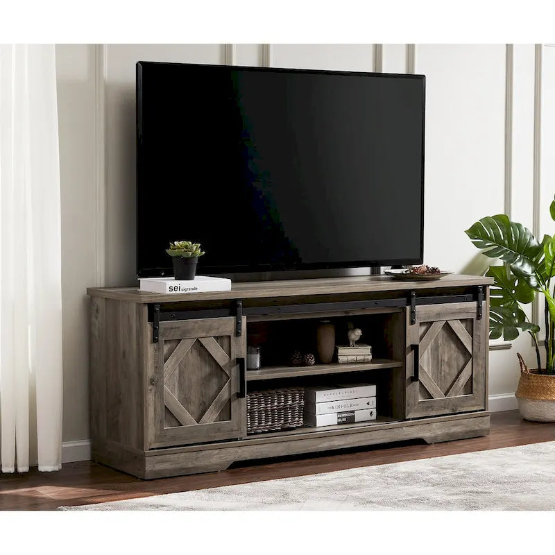 WAMPAT Farmhouse Sliding Barn Door TV Stand
