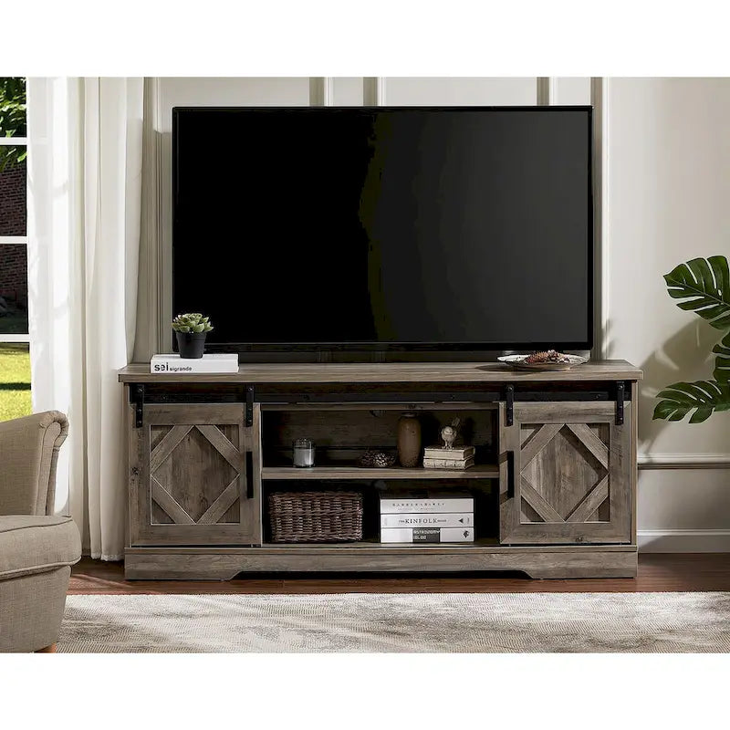 WAMPAT Farmhouse Sliding Barn Door TV Stand