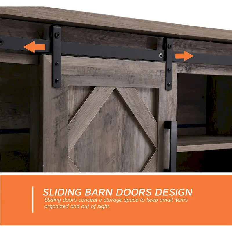 WAMPAT Farmhouse Sliding Barn Door TV Stand