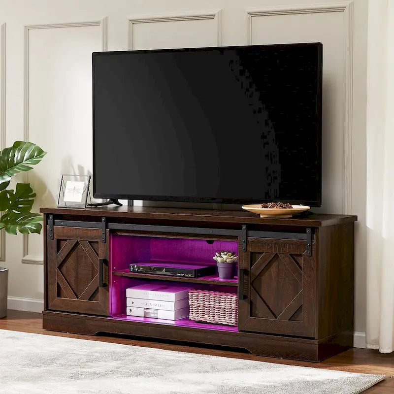 WAMPAT Farmhouse Sliding Barn Door TV Stand