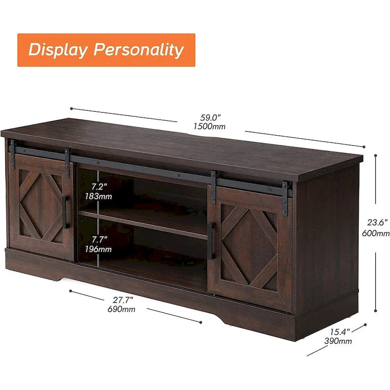 WAMPAT Farmhouse Sliding Barn Door TV Stand