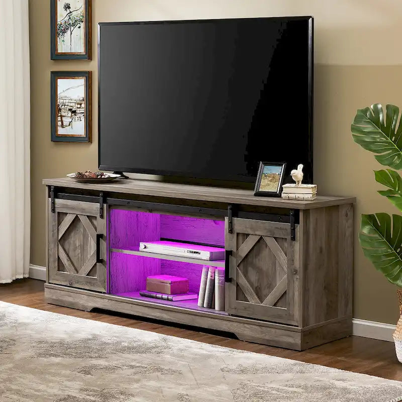WAMPAT Farmhouse Sliding Barn Door TV Stand