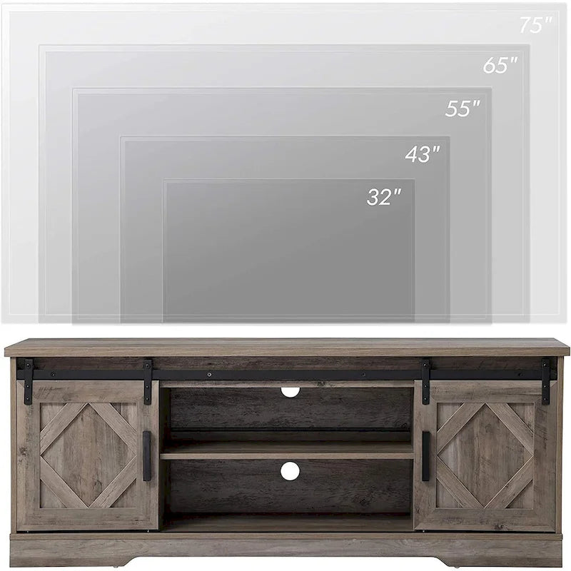 WAMPAT Farmhouse Sliding Barn Door TV Stand