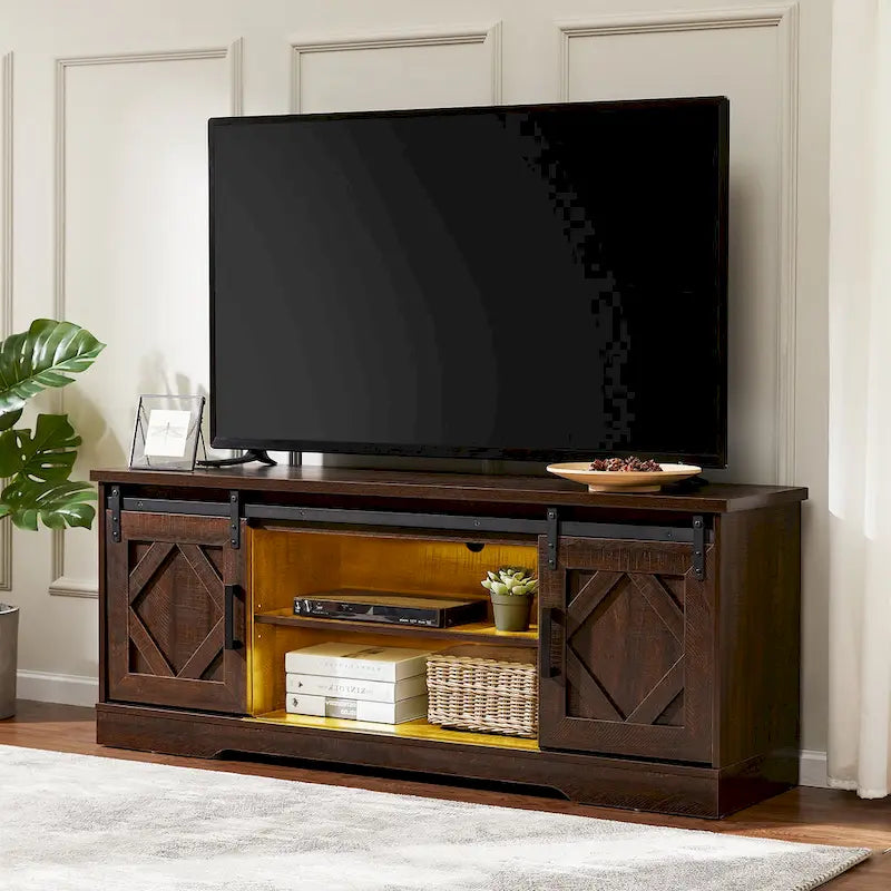WAMPAT Farmhouse Sliding Barn Door TV Stand
