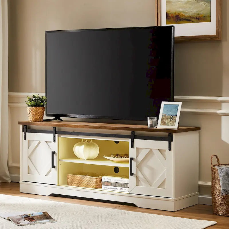 WAMPAT Farmhouse Sliding Barn Door TV Stand