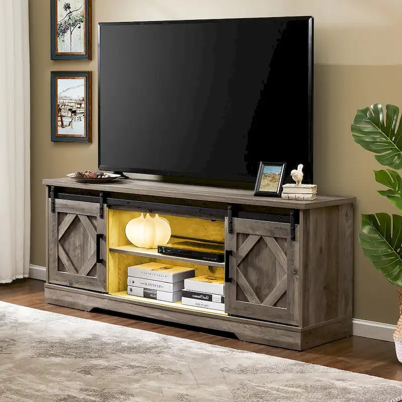 WAMPAT Farmhouse Sliding Barn Door TV Stand