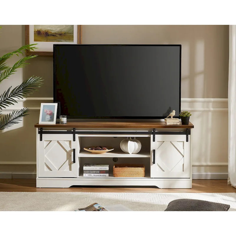 WAMPAT Farmhouse Sliding Barn Door TV Stand