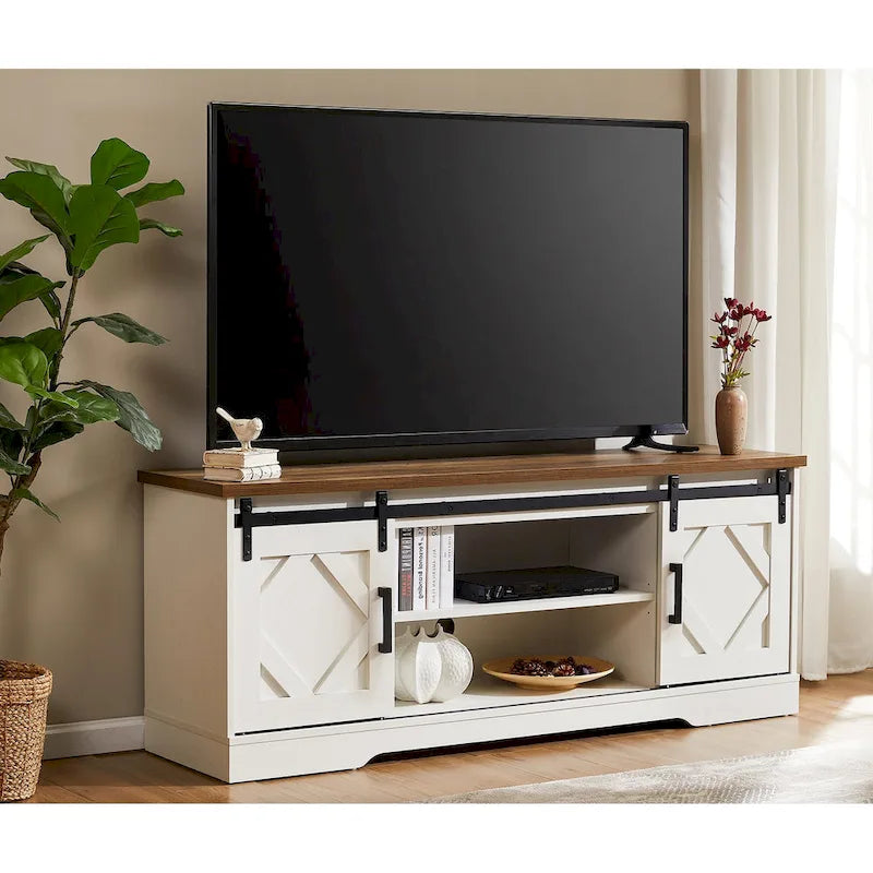 WAMPAT Farmhouse Sliding Barn Door TV Stand
