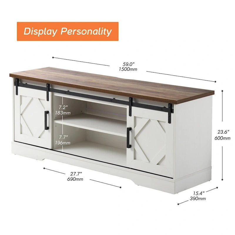WAMPAT Farmhouse Sliding Barn Door TV Stand
