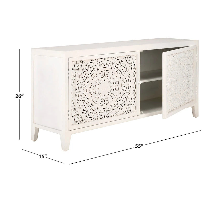 SAFAVIEH Ciji 2-Shelf 2-Door Media Stand (Fits Up To A 60 Flatscreen TV) - 55 In. W x 15 In. D x 26 In. H - 55Wx15Dx26H