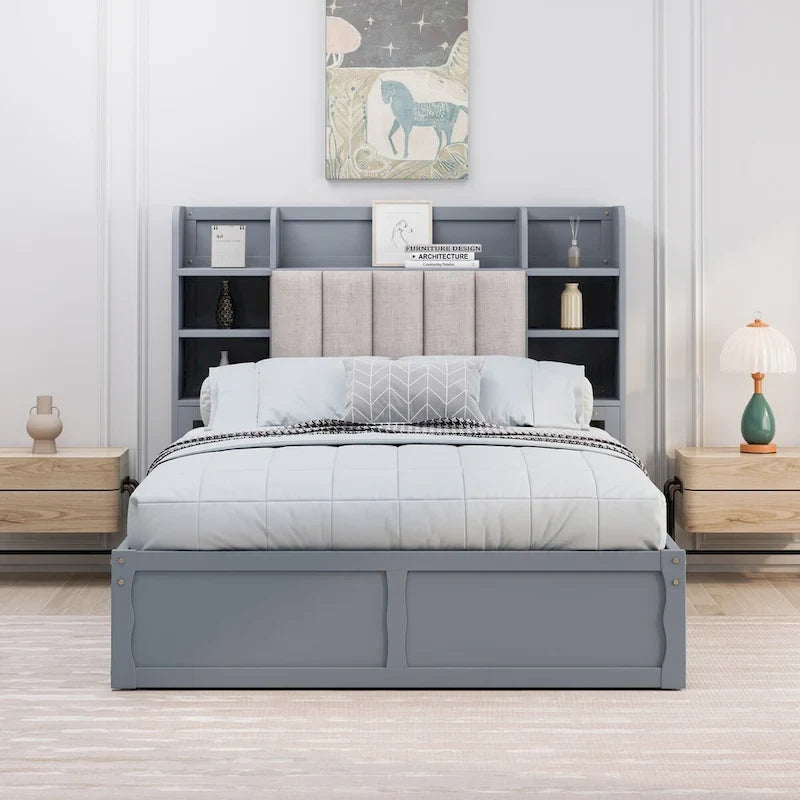 Multi-functional Full Size Bed with 4 Under-bed Portable Storage Drawers