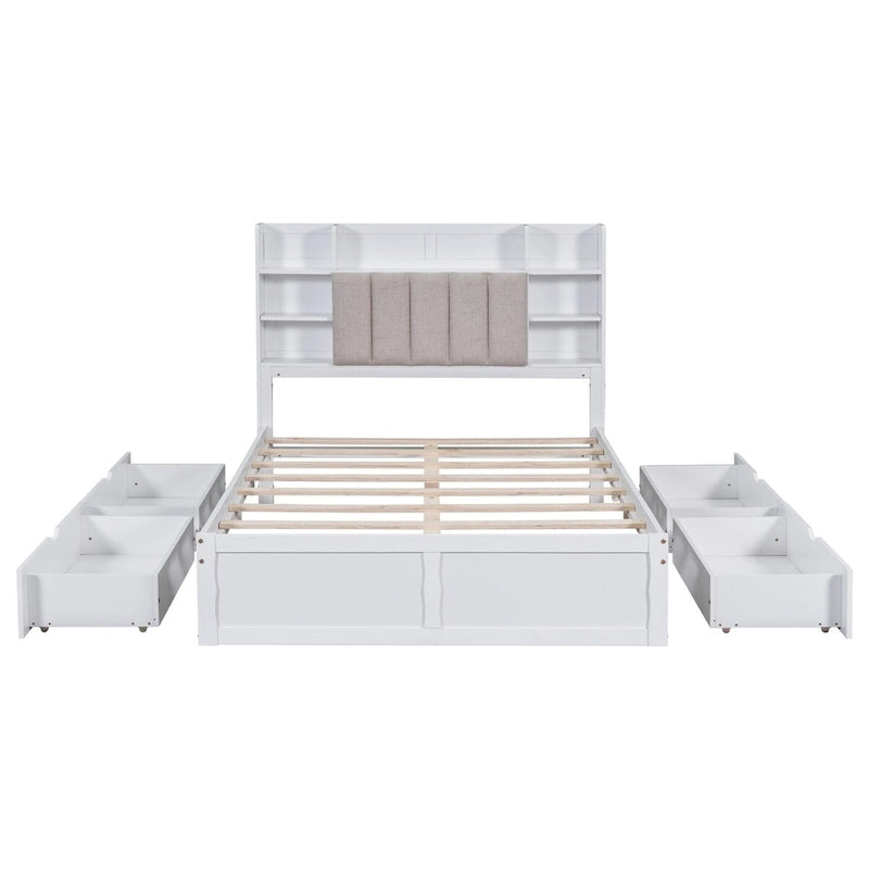 Multi-functional Full Size Bed with 4 Under-bed Portable Storage Drawers