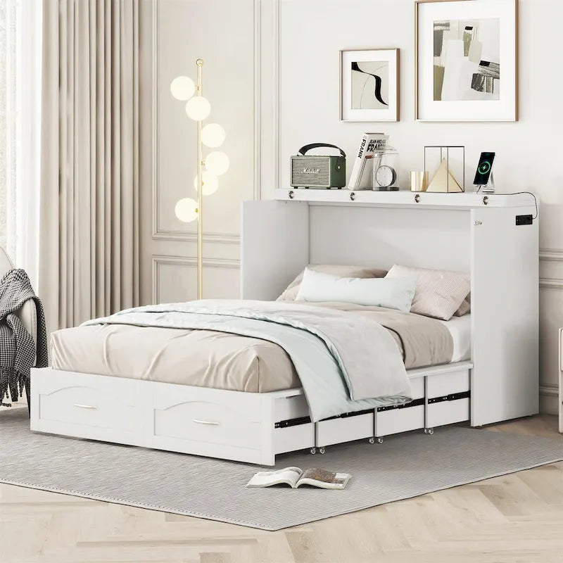 Queen/Full Size Murphy Bed with drawer and a set of Sockets & USB Ports