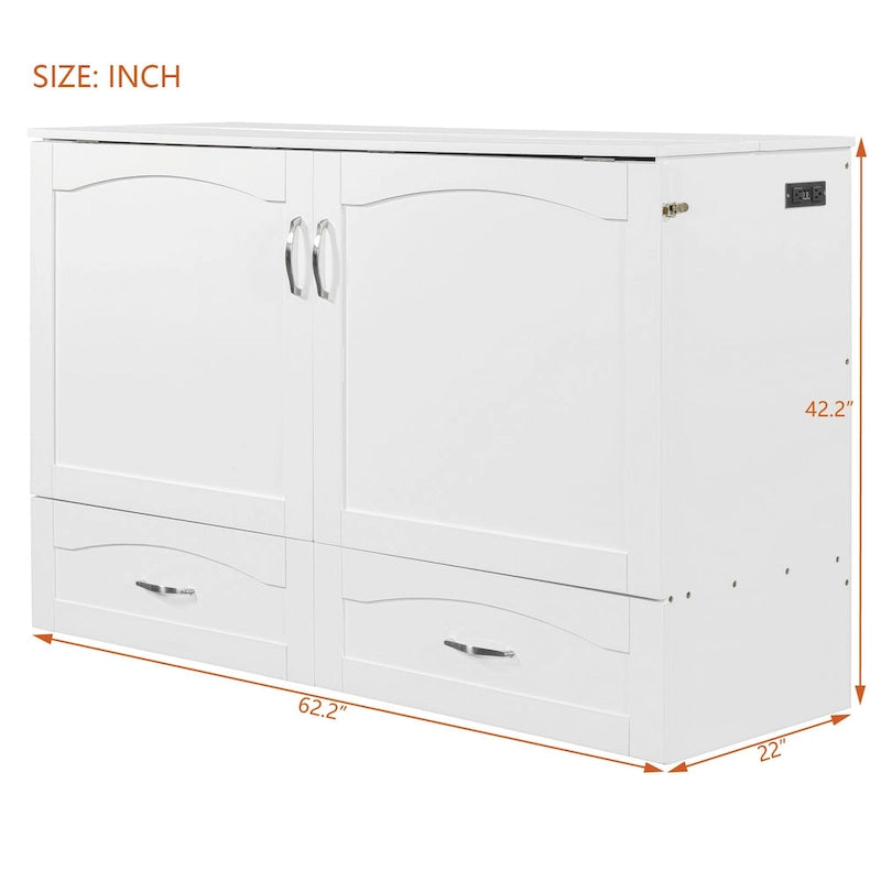Queen/Full Size Murphy Bed with drawer and a set of Sockets & USB Ports