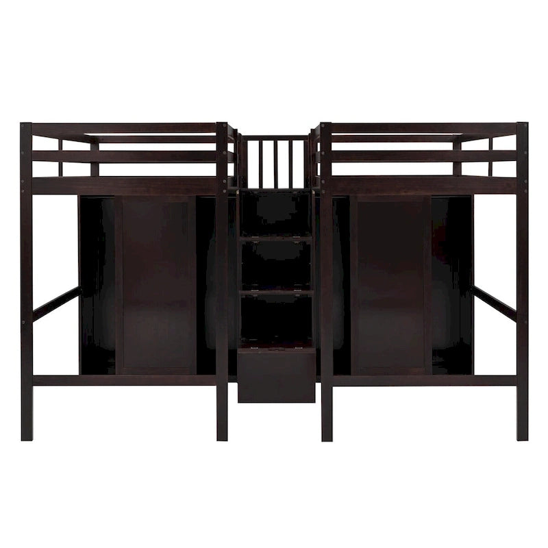 Double Twin Loft Beds with Wardrobes and Staircase