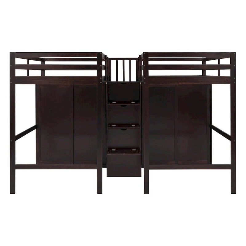 Double Twin Loft Beds with Wardrobes and Staircase