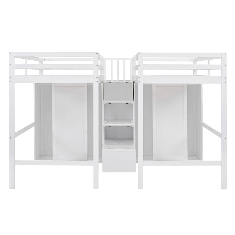Double Twin Loft Beds with Wardrobes and Staircase