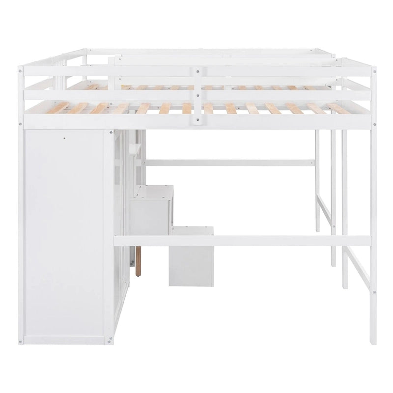 Double Twin Loft Beds with Wardrobes and Staircase