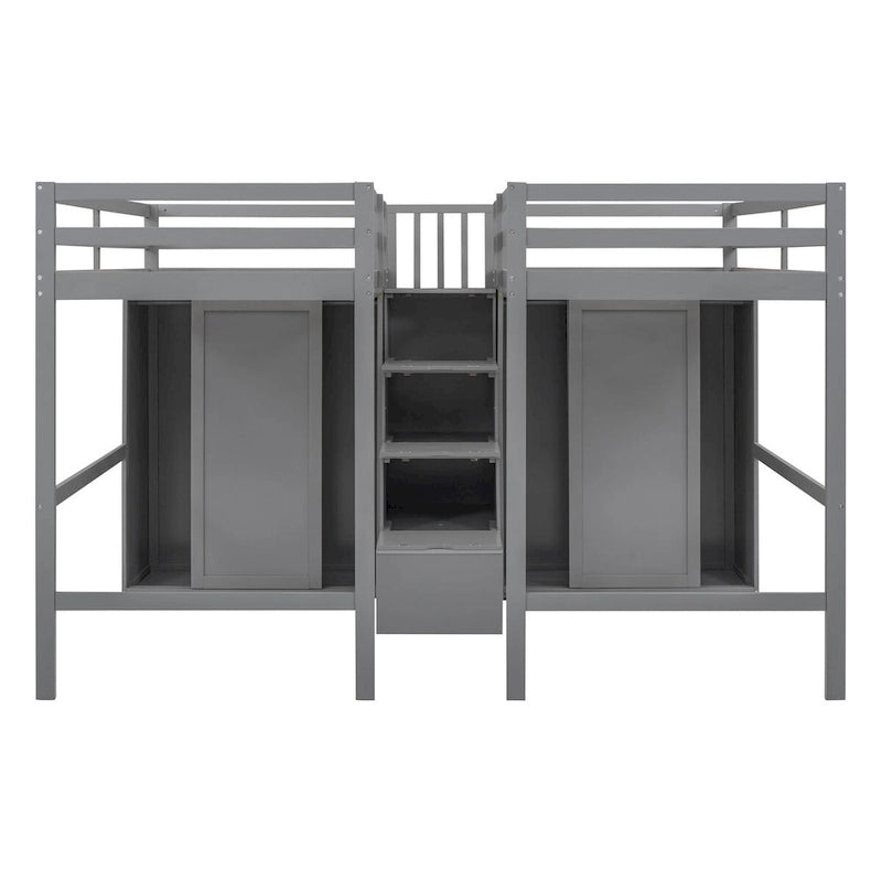 Double Twin Loft Beds with Wardrobes and Staircase