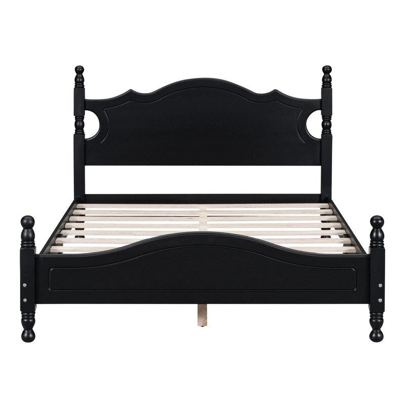 Retro Wood Platform Bed Frame with Wooden Slat Support