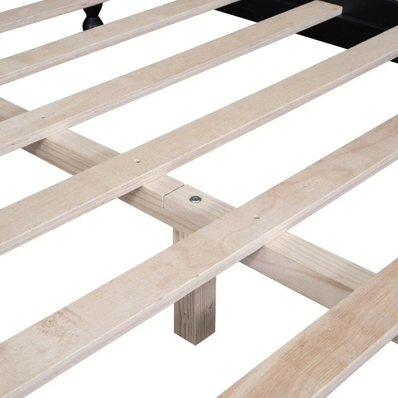 Retro Wood Platform Bed Frame with Wooden Slat Support