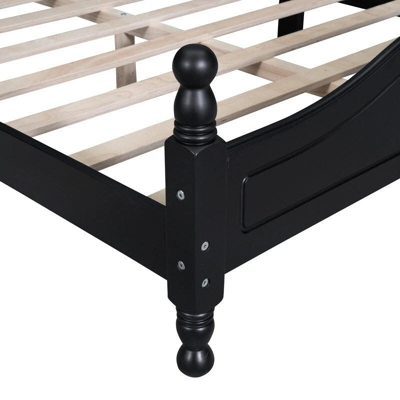 Retro Wood Platform Bed Frame with Wooden Slat Support