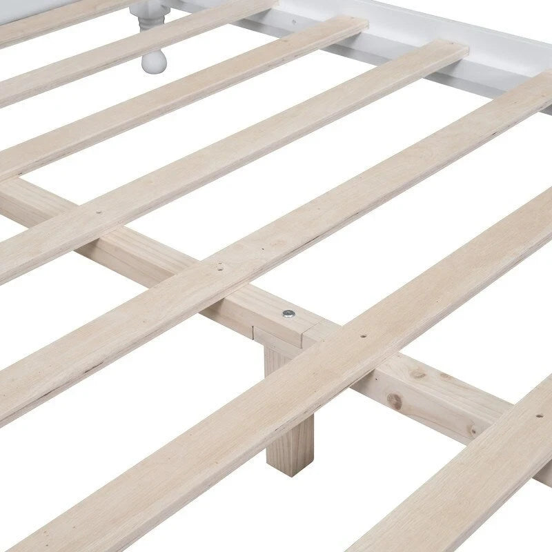 Retro Wood Platform Bed Frame with Wooden Slat Support