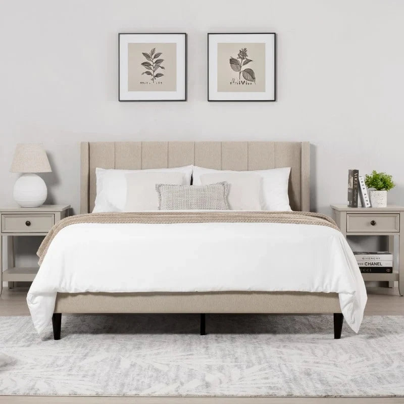 Eleanor Upholstered Platform Bed Frame with Vertical Stripe Headboard