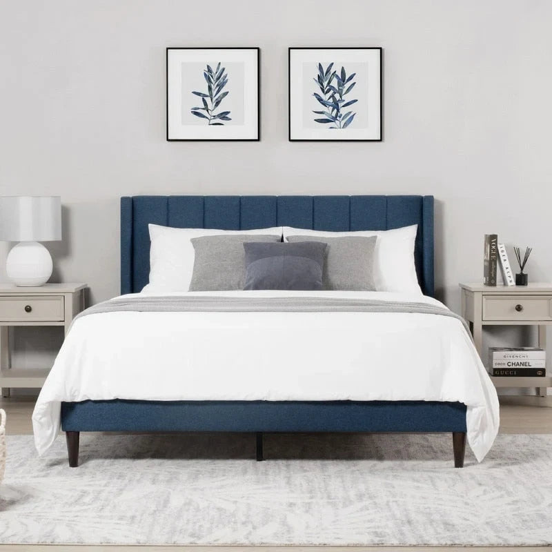 Eleanor Upholstered Platform Bed Frame with Vertical Stripe Headboard