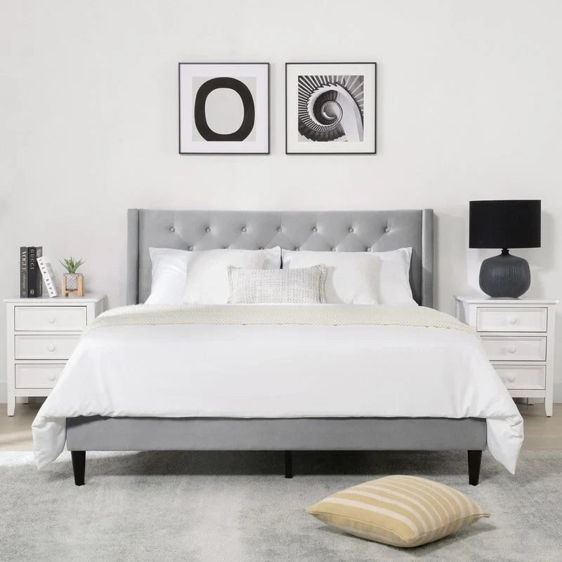 Eleanor Upholstered Platform Bed Frame with Vertical Stripe Headboard