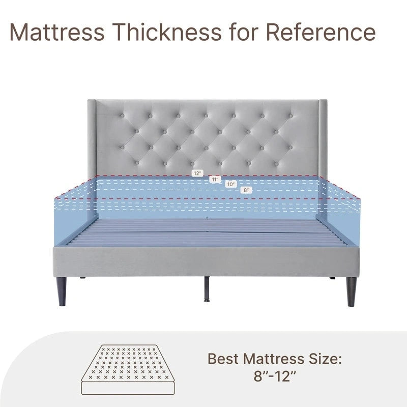 Eleanor Upholstered Platform Bed Frame with Vertical Stripe Headboard