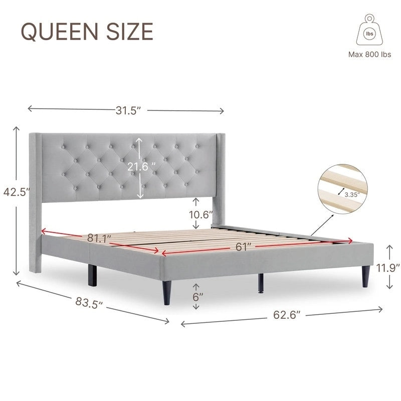 Eleanor Upholstered Platform Bed Frame with Vertical Stripe Headboard