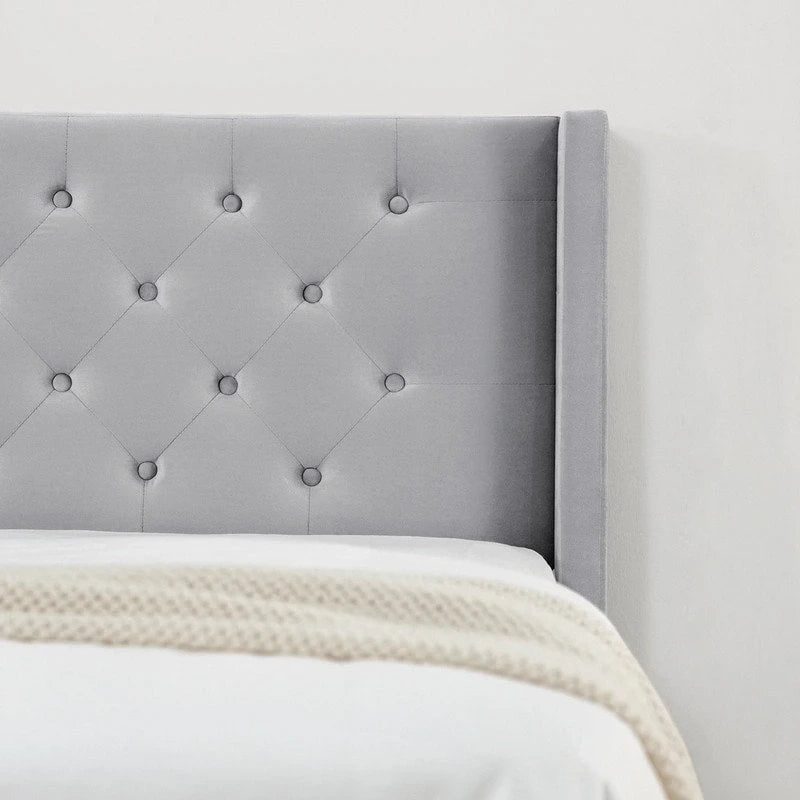 Eleanor Upholstered Platform Bed Frame with Vertical Stripe Headboard
