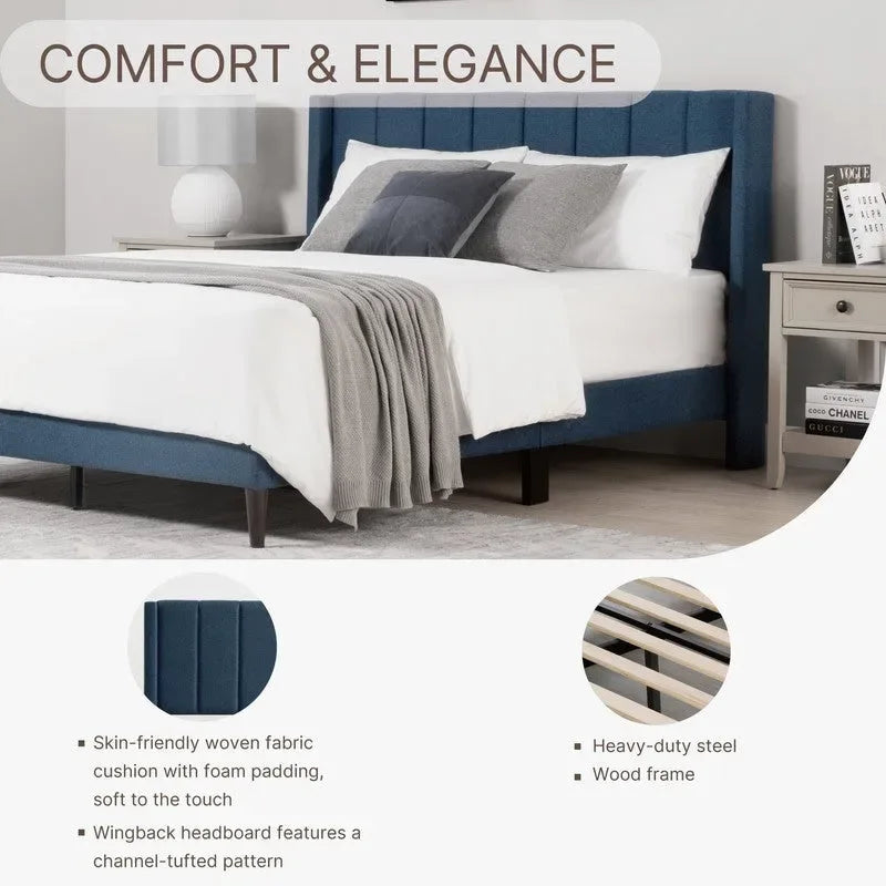 Eleanor Upholstered Platform Bed Frame with Vertical Stripe Headboard