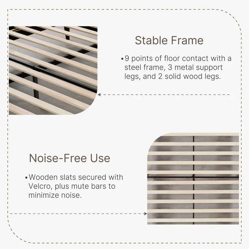 Eleanor Upholstered Platform Bed Frame with Vertical Stripe Headboard
