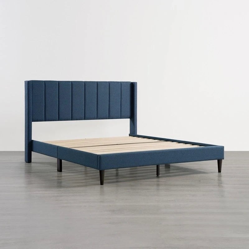 Eleanor Upholstered Platform Bed Frame with Vertical Stripe Headboard